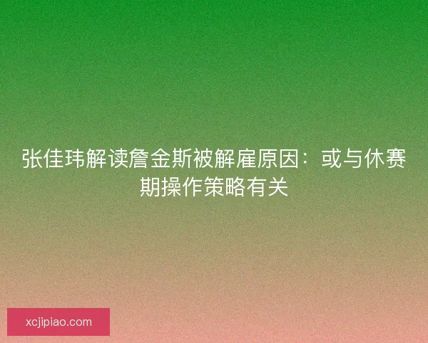 张佳玮解读詹金斯被解雇原因:或与休赛期操作策略有关 张佳玮解读詹金斯被解雇原因:或与休赛期操作策略有关