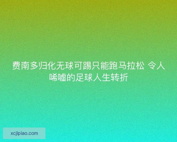 费南多归化无球可踢只能跑马拉松 令人唏嘘的足球人生转折