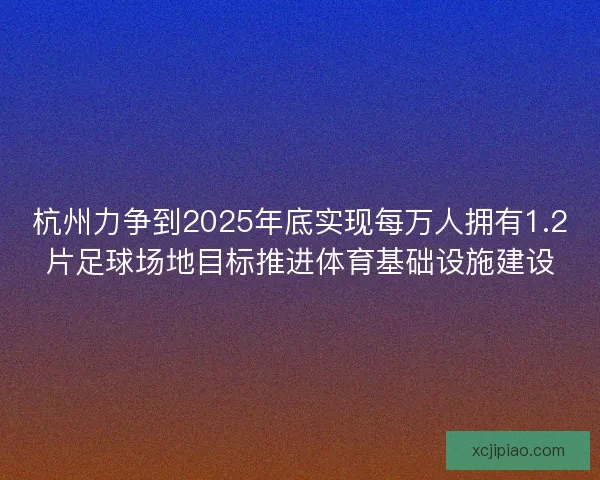杭州力争到2025年底实现每万人拥有1.2片足球场地目标推进体育基础设施建设 杭州力争到2025年底实现每万人拥有1.2片足球场地目标推进体育基础设施建设